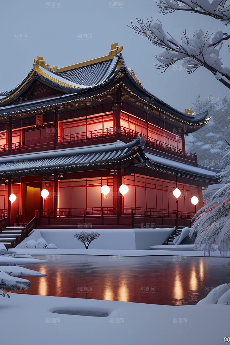 梦幻雪景夜晚金殿3D