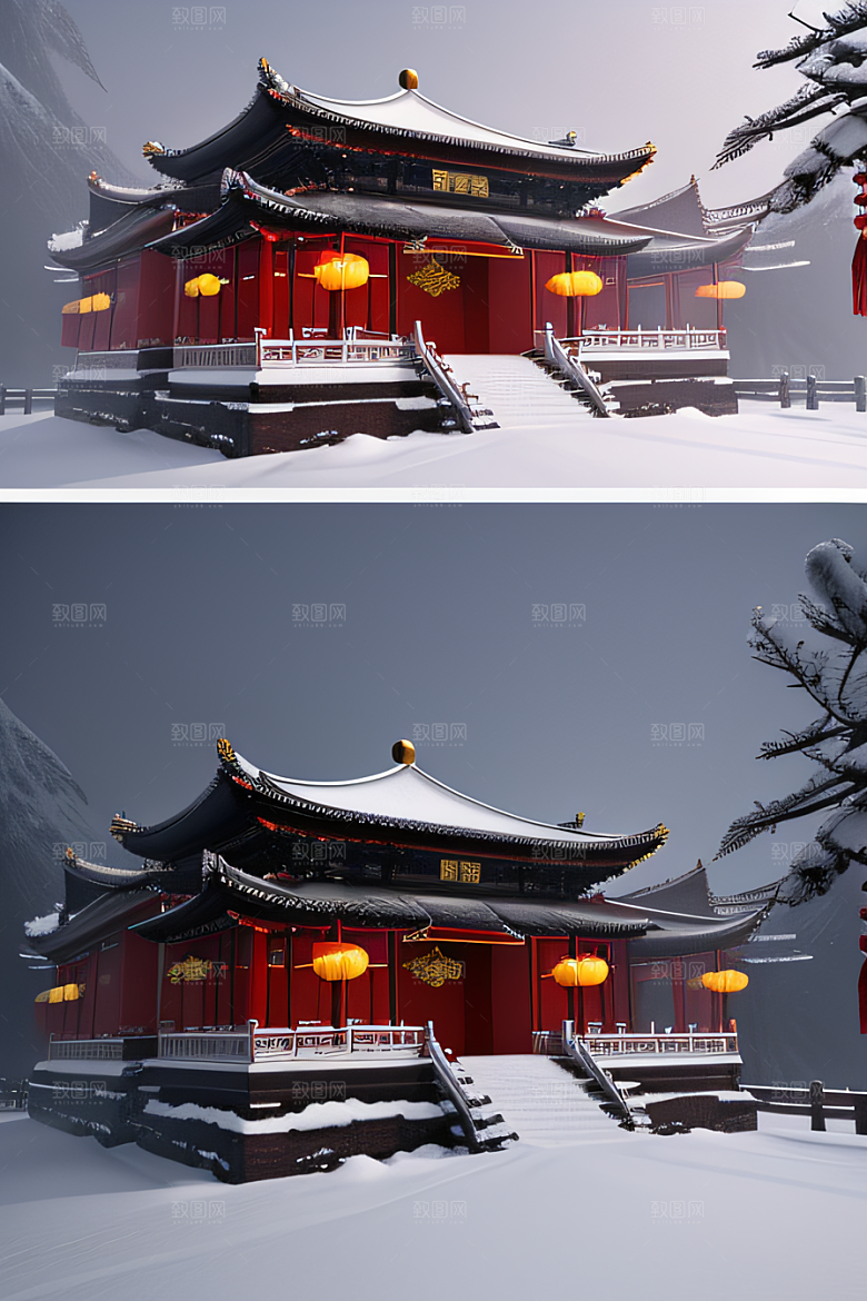 梦幻雪景夜晚金殿3D