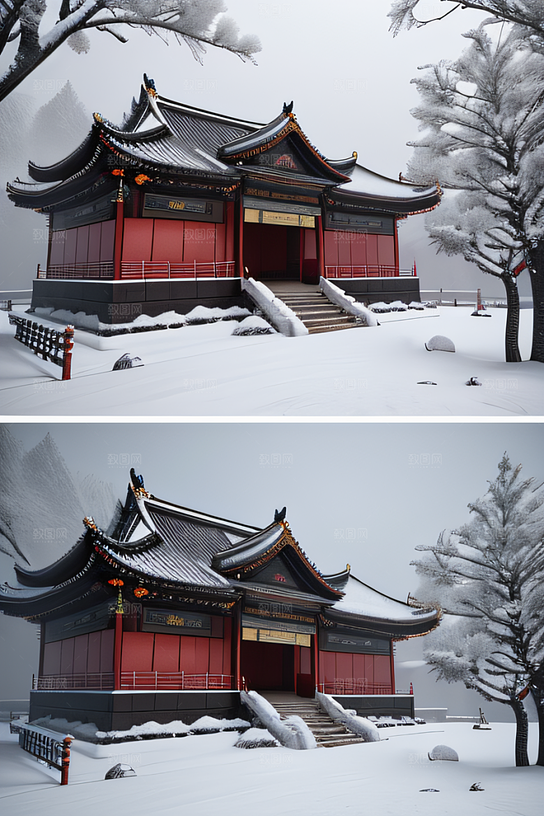梦幻雪景夜晚金殿3D