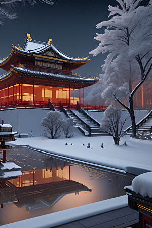 梦幻雪景夜晚金殿3D