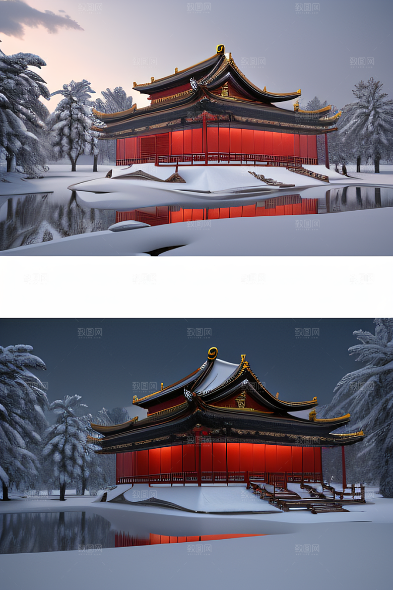梦幻雪景夜晚金殿3D