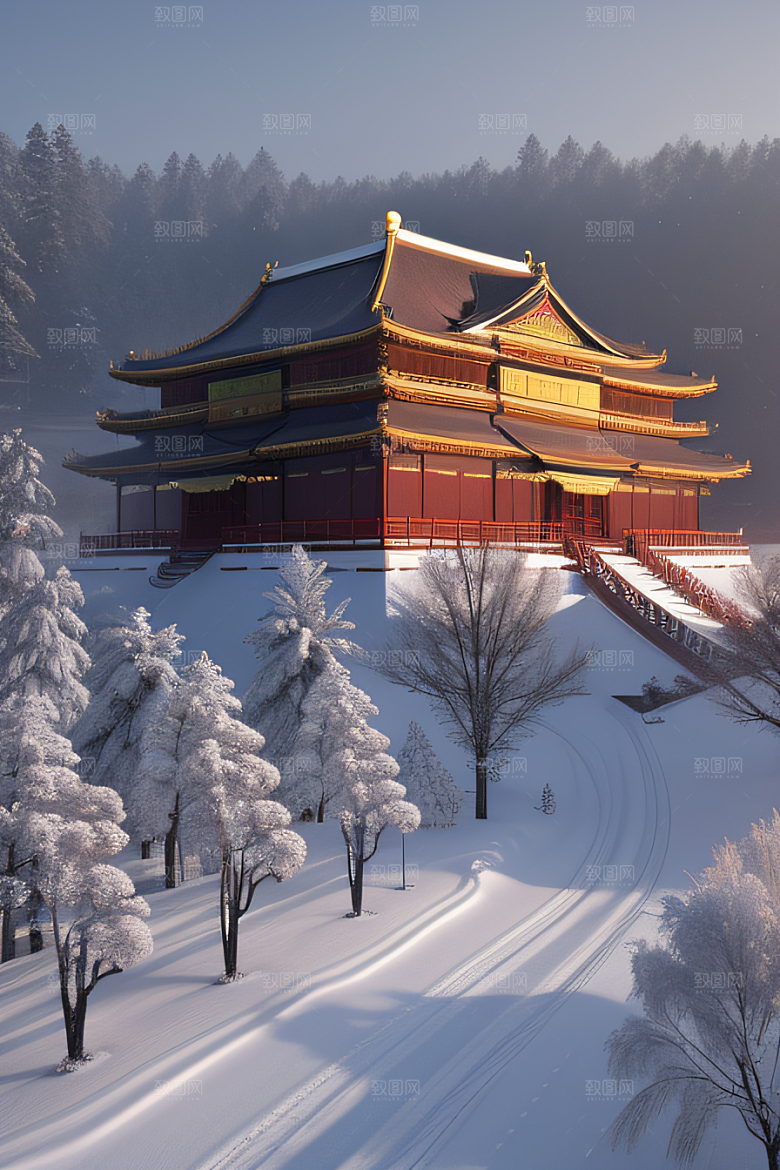 梦幻雪景夜晚金殿3D