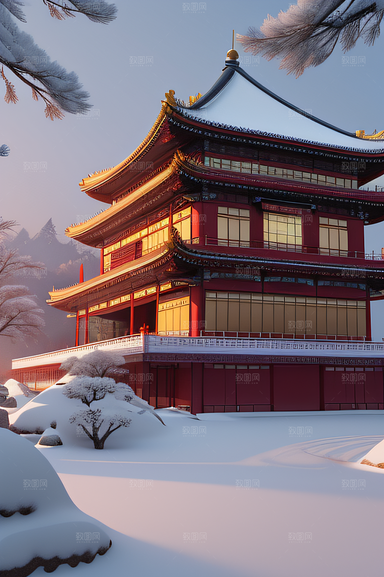 梦幻雪景夜晚金殿3D