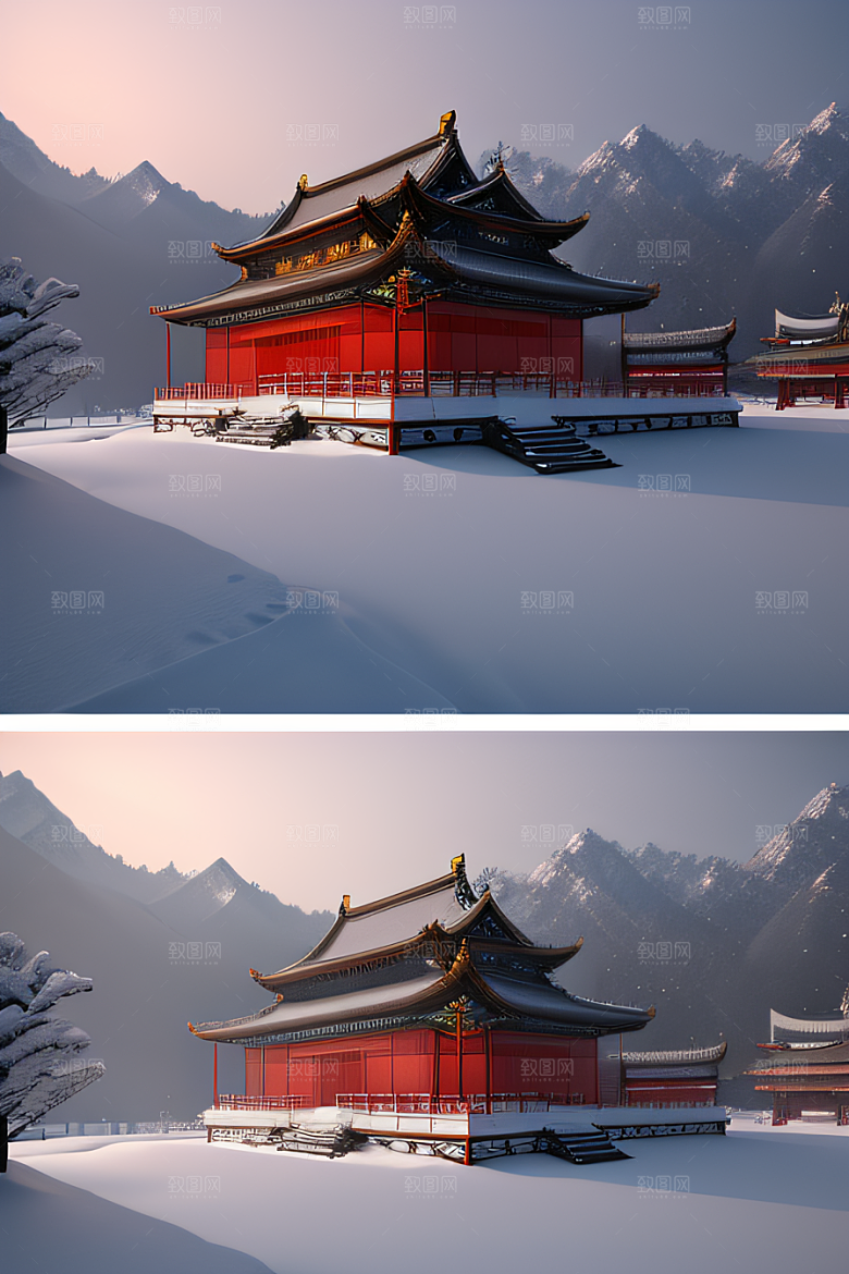 梦幻雪景夜晚金殿3D