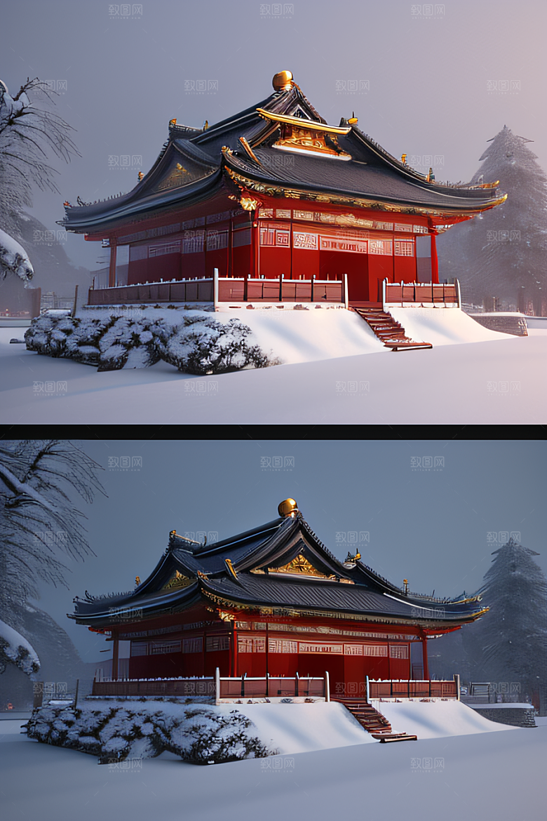 梦幻雪景夜晚金殿3D