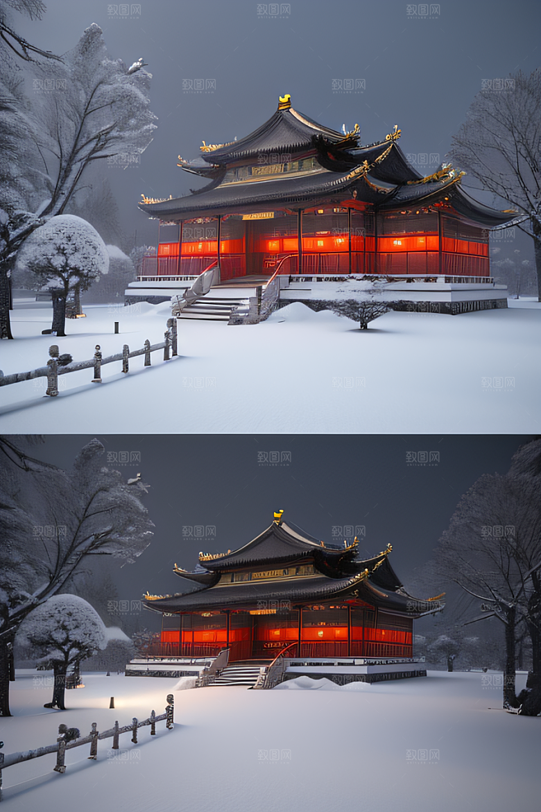 梦幻雪景夜晚金殿3D