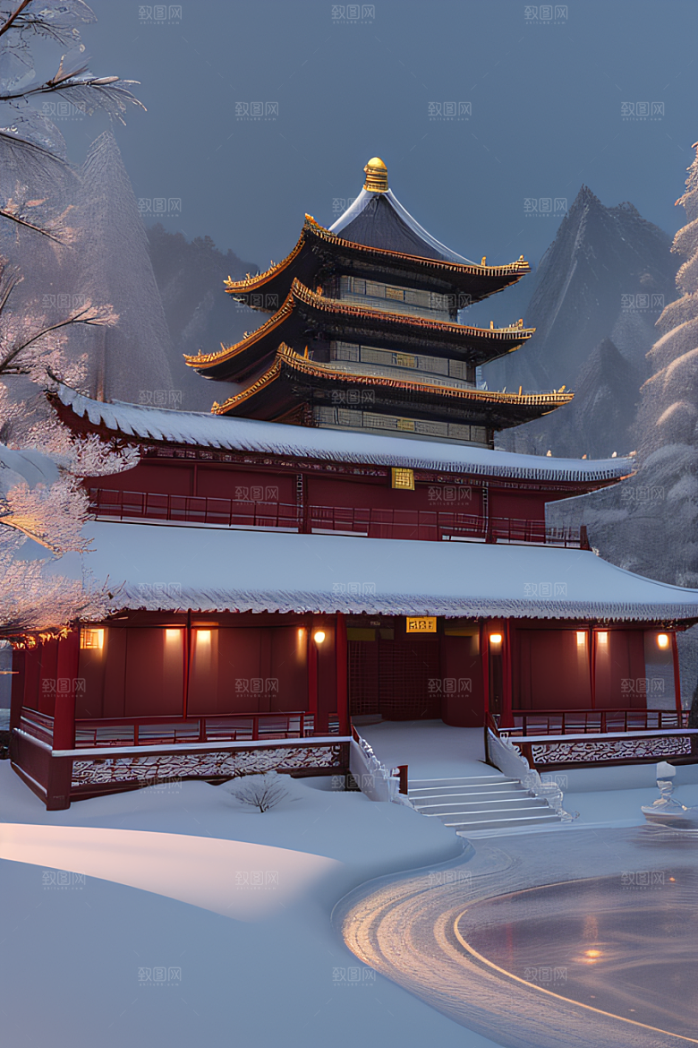梦幻雪景夜晚金殿3D