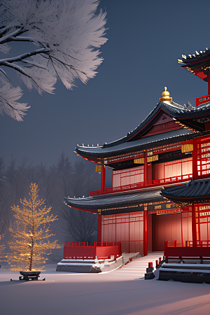 梦幻雪景夜晚金殿3D