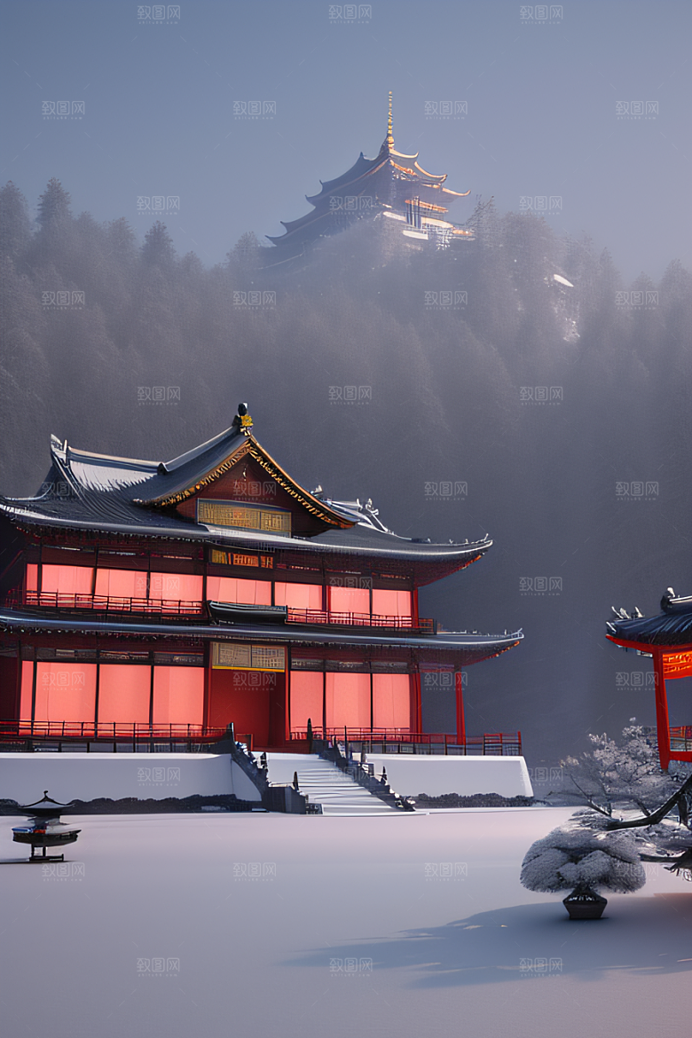 梦幻雪景夜晚金殿3D