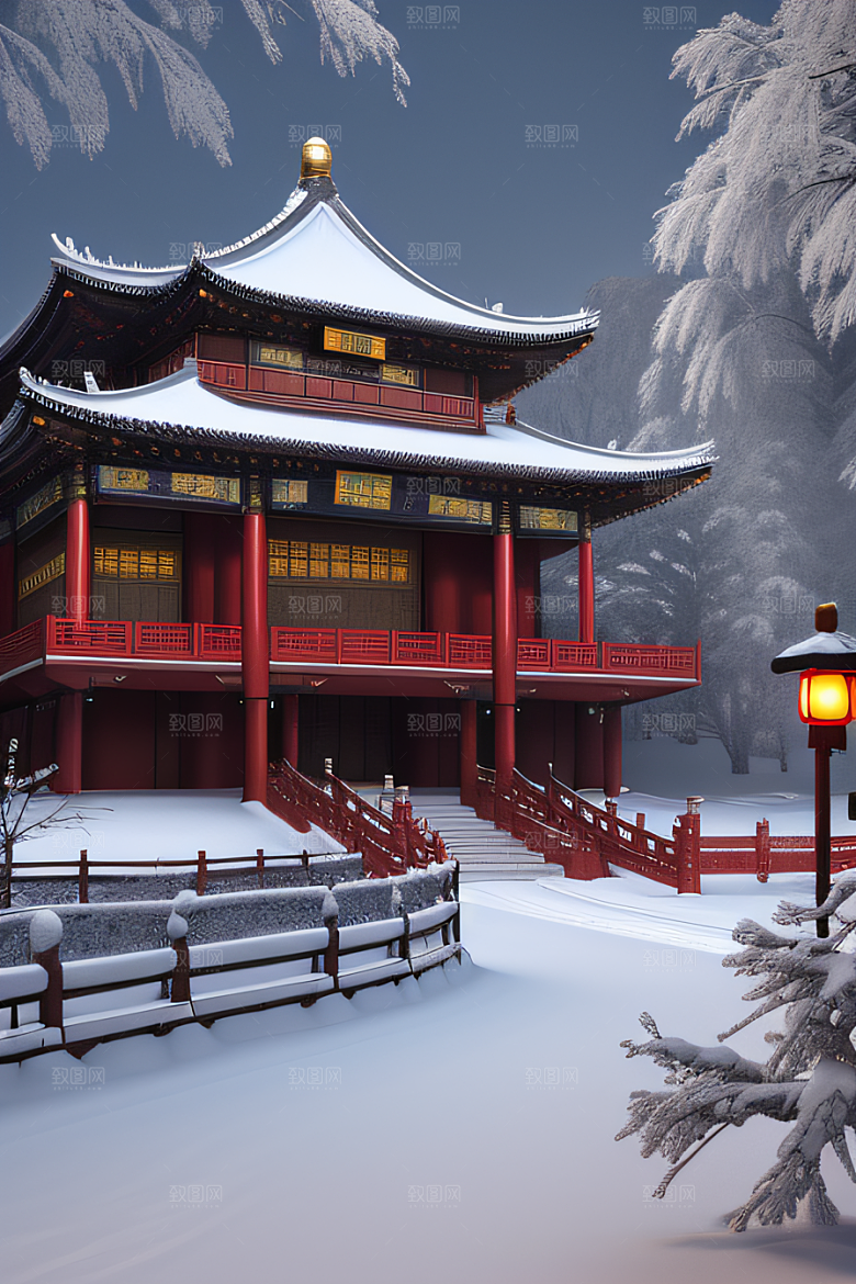 雪夜中式宫殿金殿梦幻8K