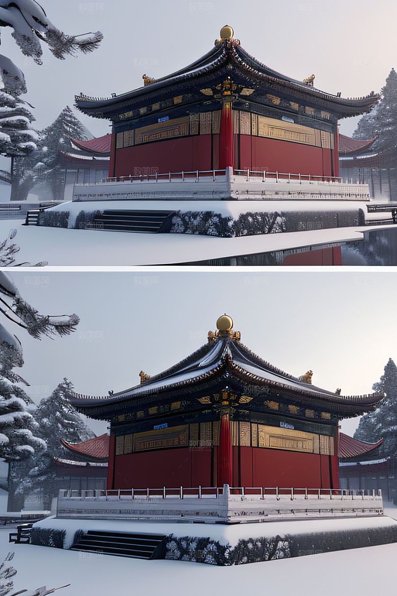 雪夜中式宫殿金殿梦幻8K