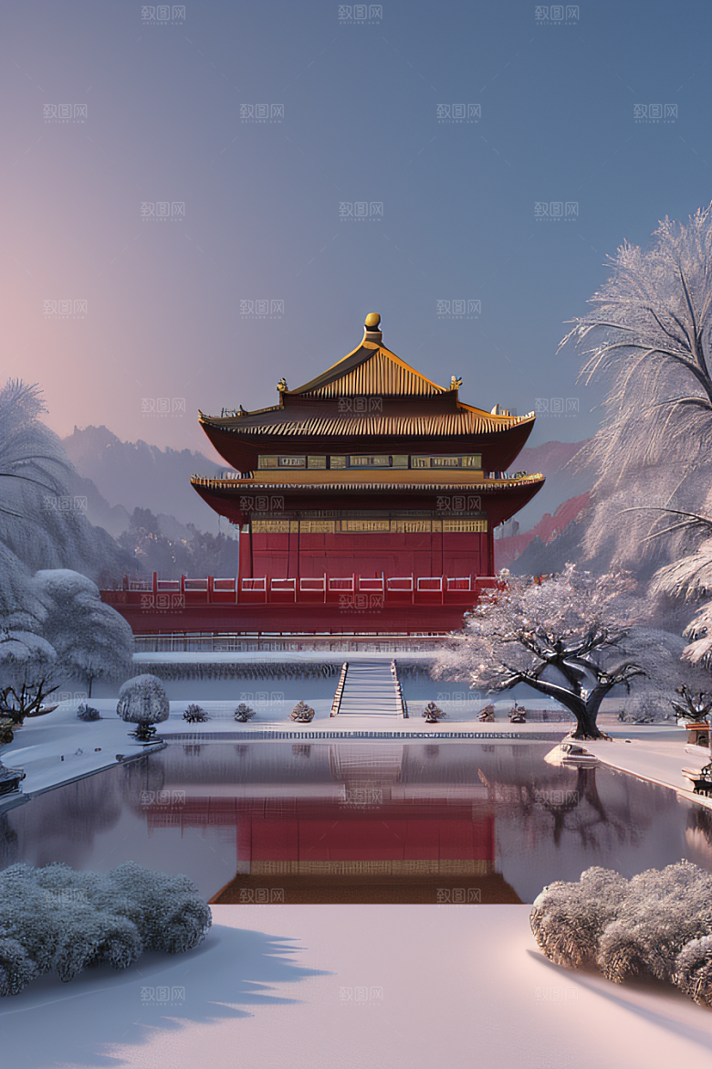 雪夜中式宫殿金殿梦幻8K