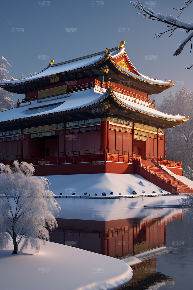 雪夜中式宫殿金殿梦幻8K