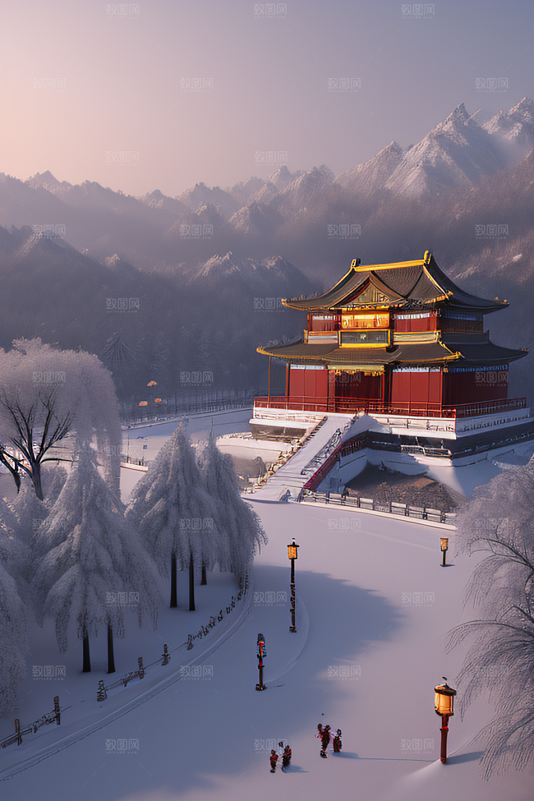 雪夜中式宫殿金殿梦幻8K
