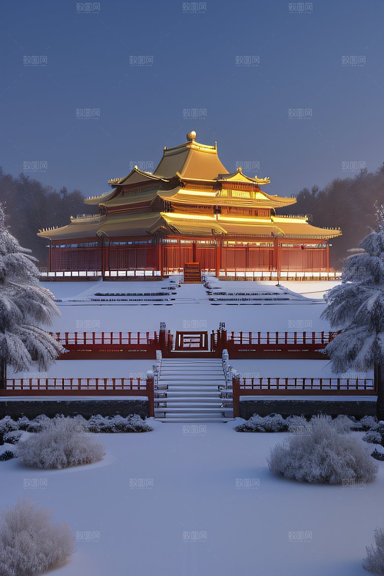 夜晚雪域金殿梦幻3D