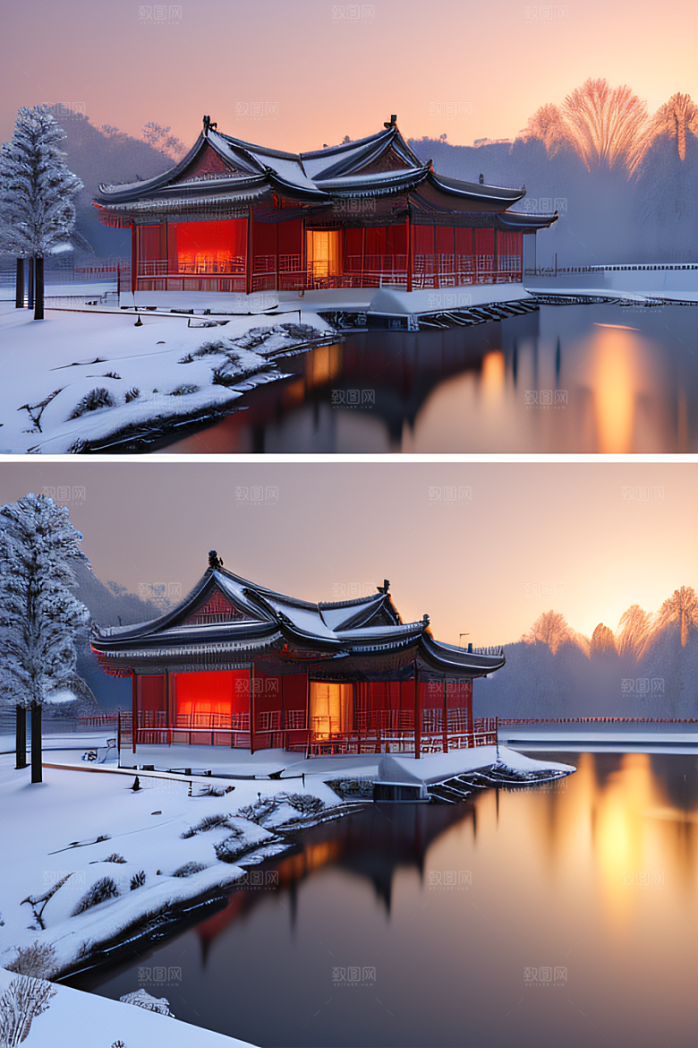 夜晚雪域金殿梦幻3D