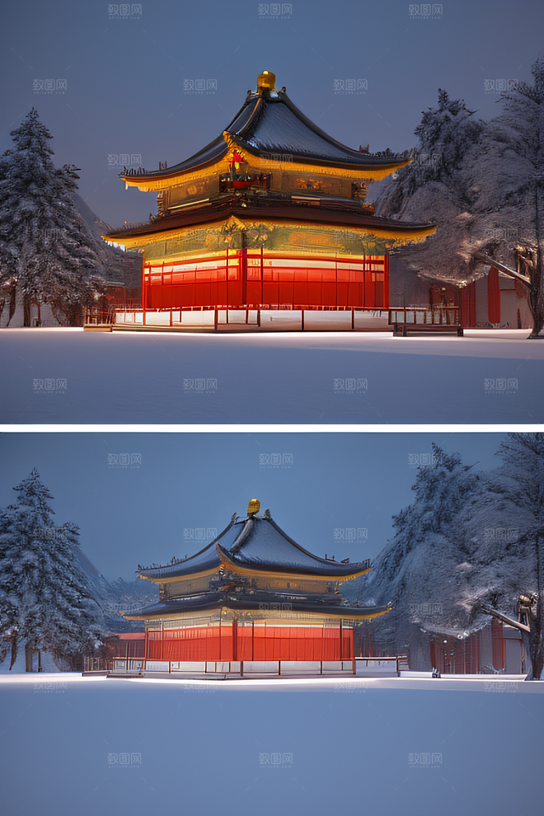 夜晚雪域金殿梦幻3D
