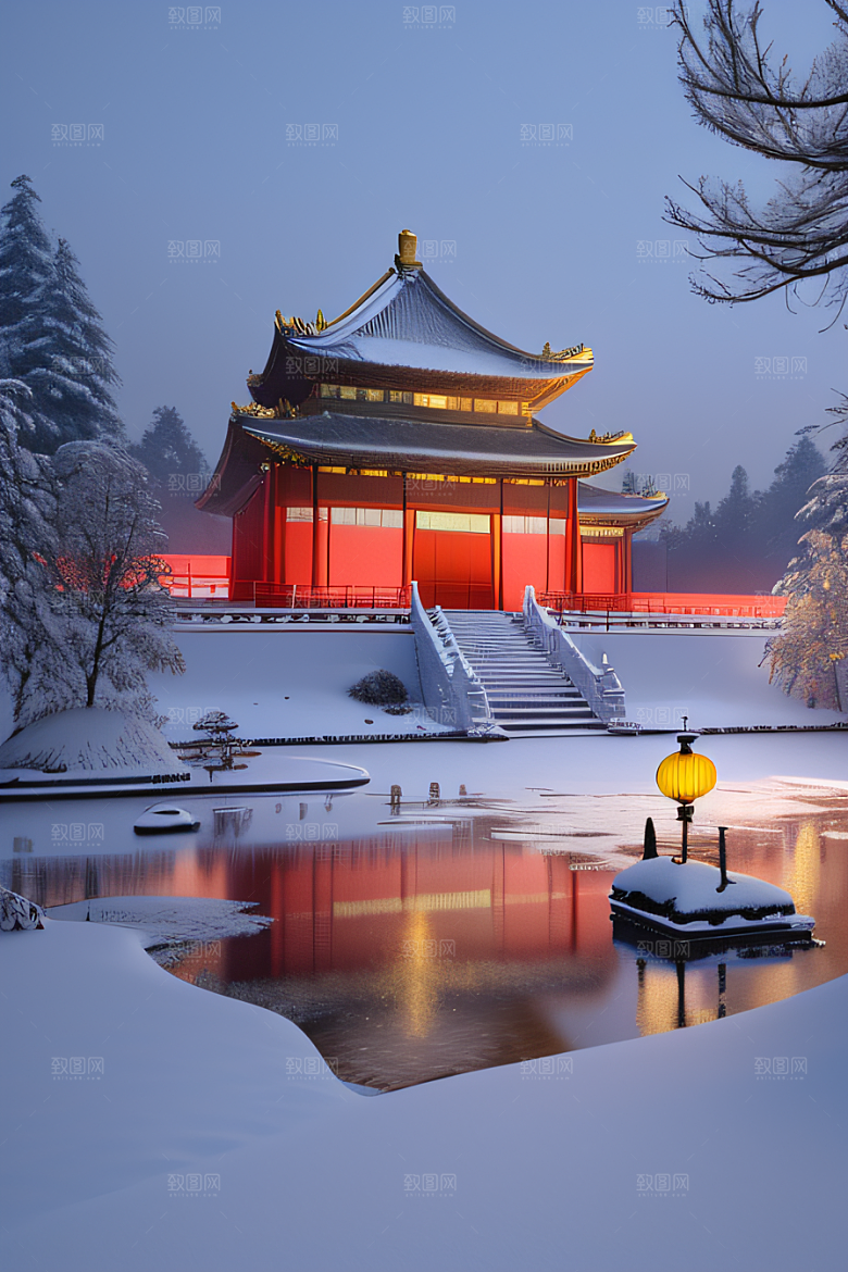 夜晚雪域金殿梦幻3D