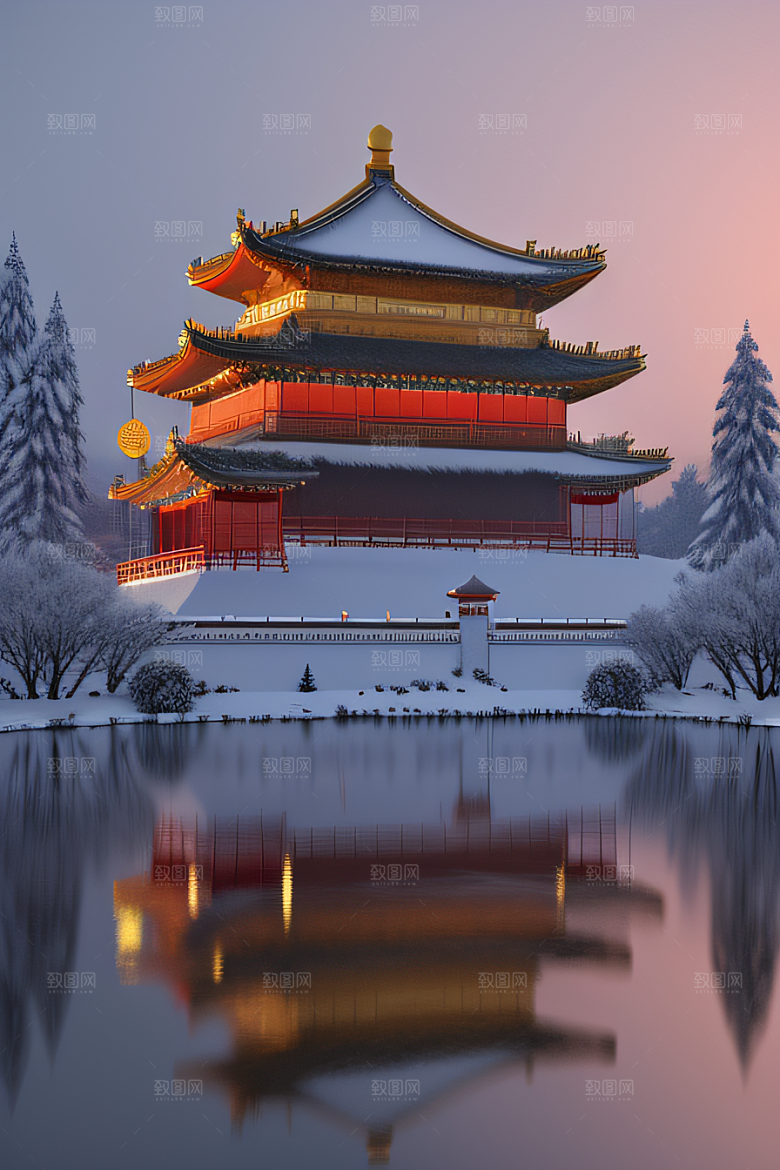夜晚雪域金殿梦幻3D