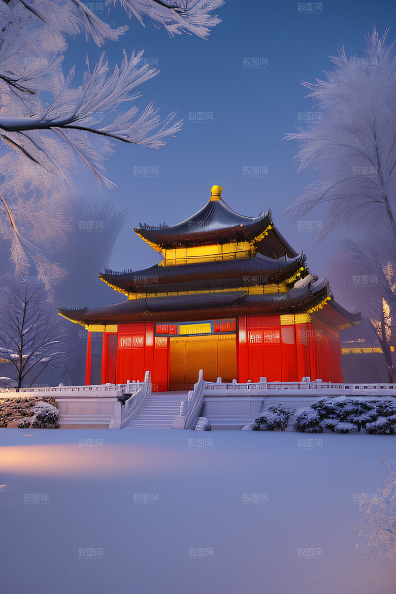 夜晚雪域金殿梦幻3D
