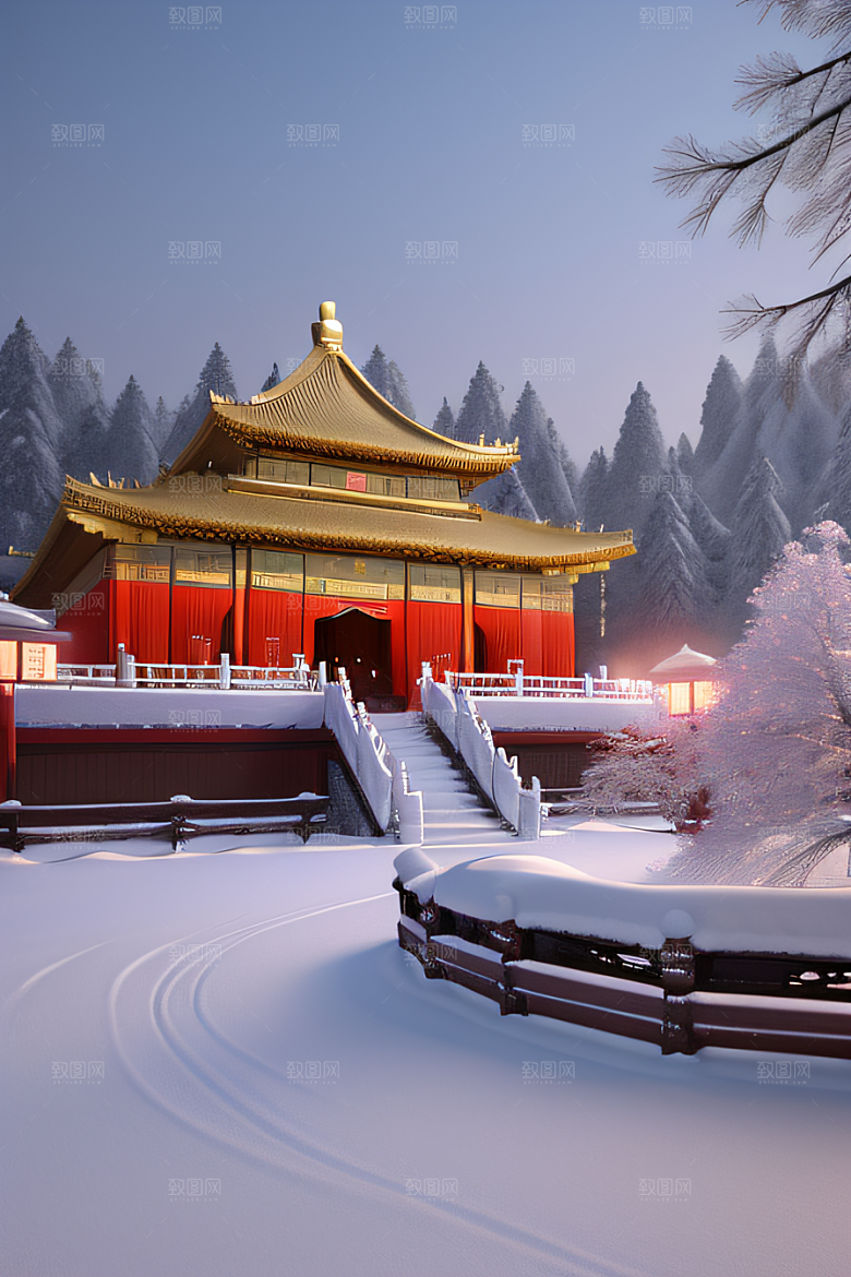 夜晚雪域金殿梦幻3D