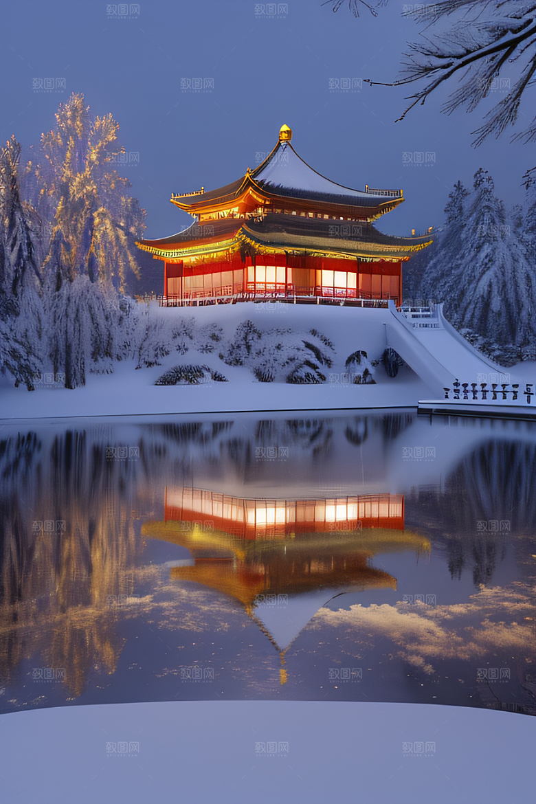 夜晚雪域金殿梦幻3D