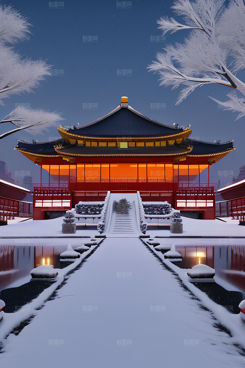 夜晚雪域金殿梦幻3D