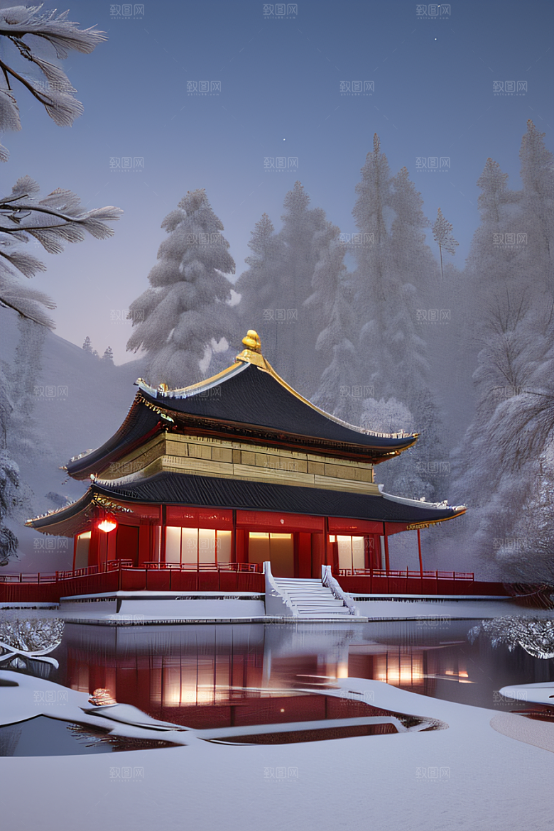 夜晚雪域金殿梦幻3D