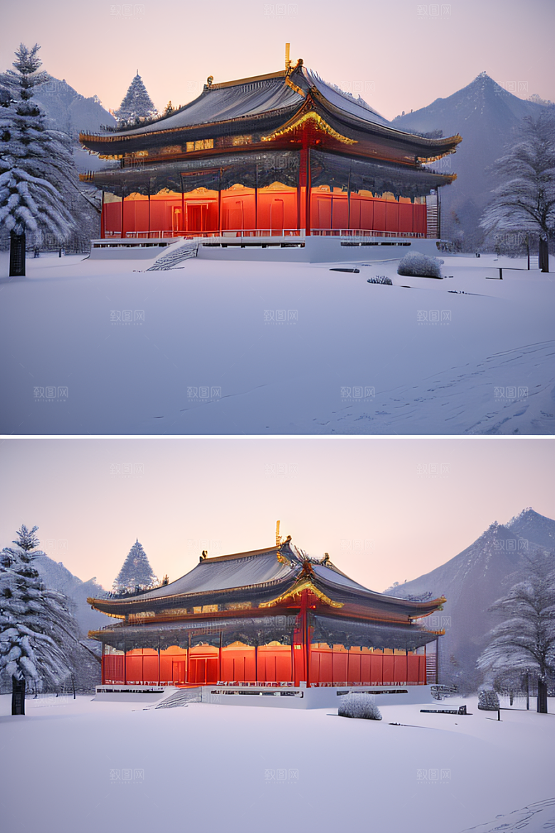 夜晚雪域金殿梦幻3D