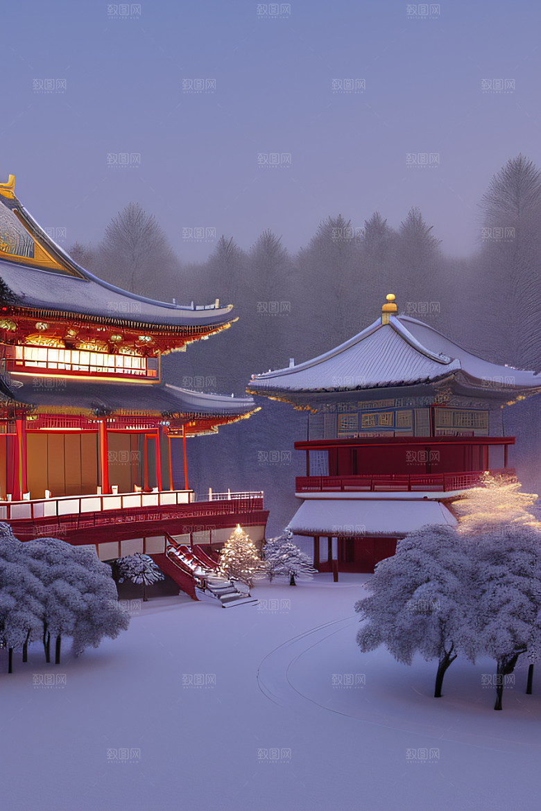 夜晚雪域金殿梦幻3D