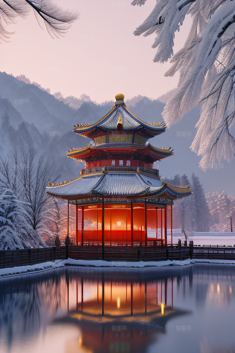 夜晚雪域金殿梦幻3D