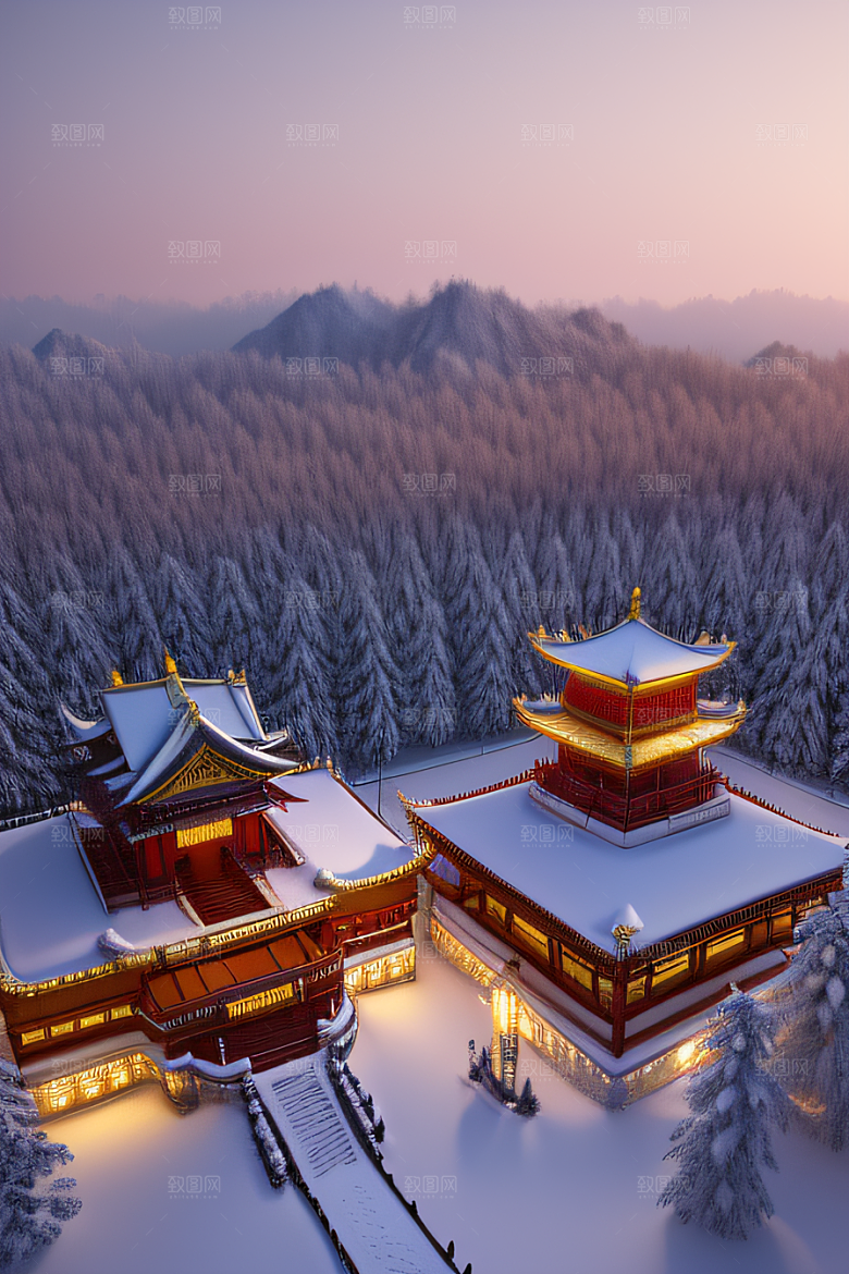 夜晚雪域金殿梦幻3D