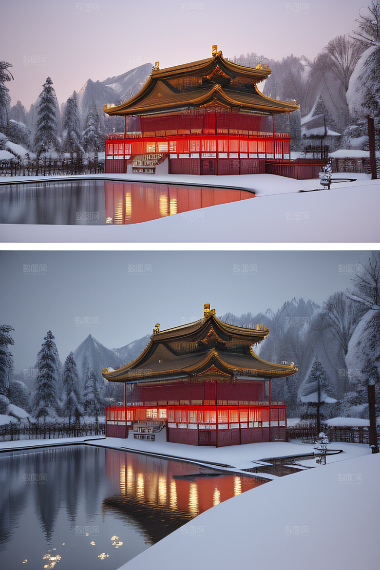 夜晚雪域金殿梦幻3D