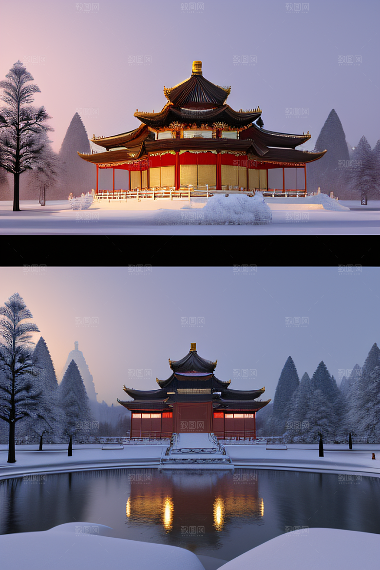 夜晚雪域金殿梦幻3D