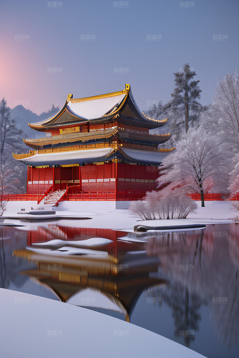 雪夜金殿梦幻细致3D