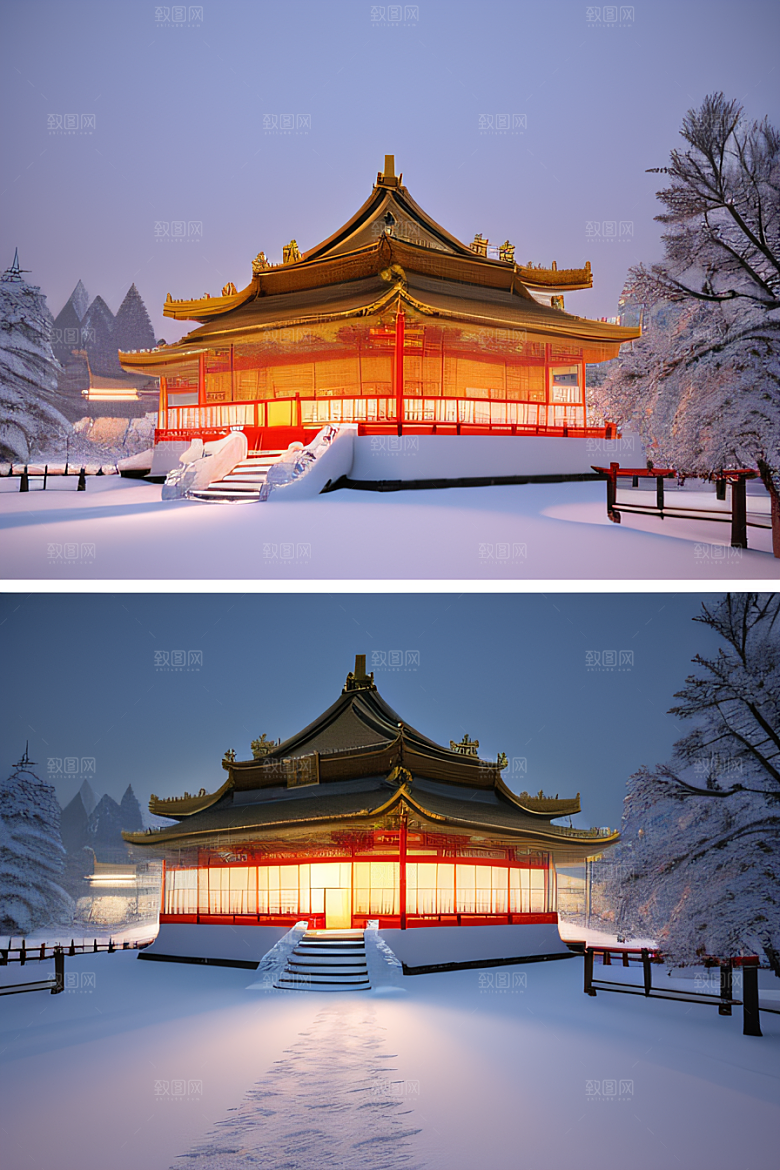 雪夜金殿梦幻细致3D