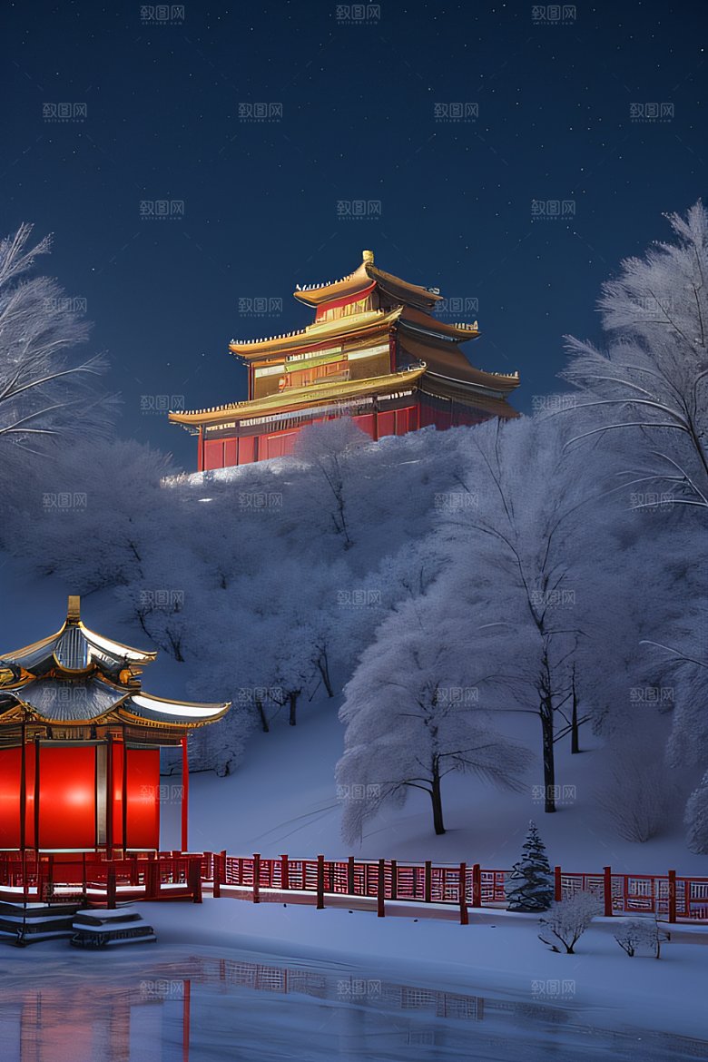 雪夜金殿梦幻细致3D