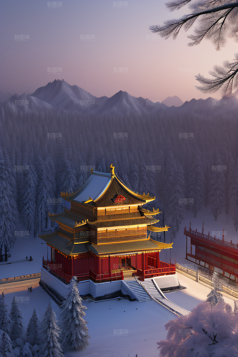 雪夜金殿梦幻细致3D