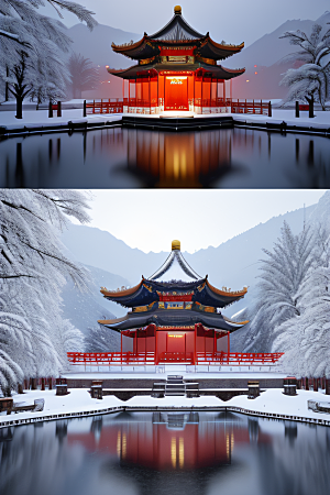 雪夜金殿梦幻细致3D