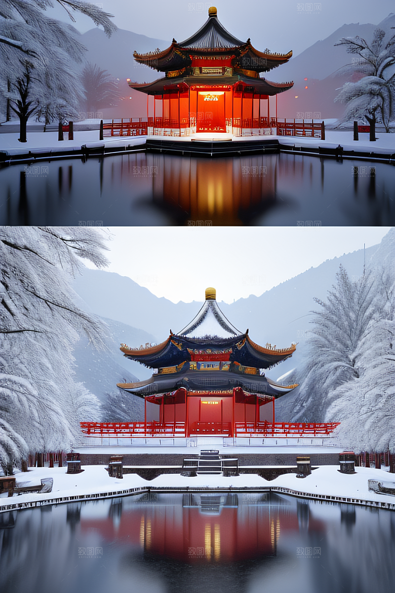 雪夜金殿梦幻细致3D
