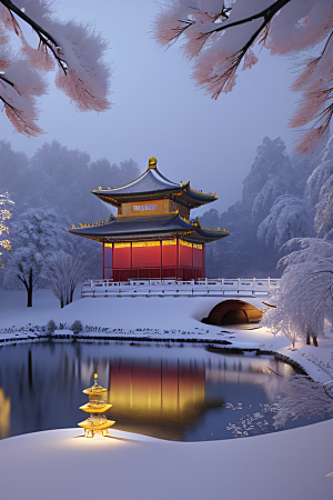 雪夜金殿梦幻细致3D