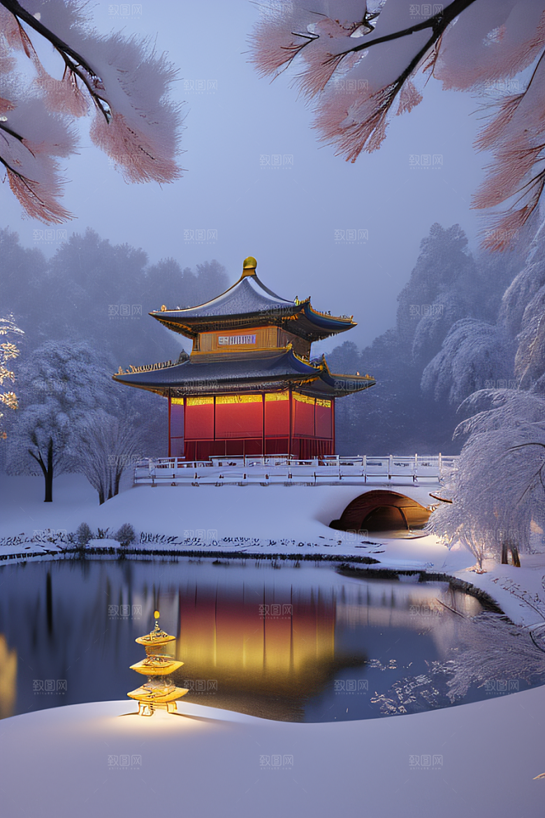 雪夜金殿梦幻细致3D