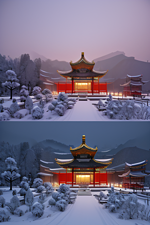 雪夜金殿梦幻细致3D