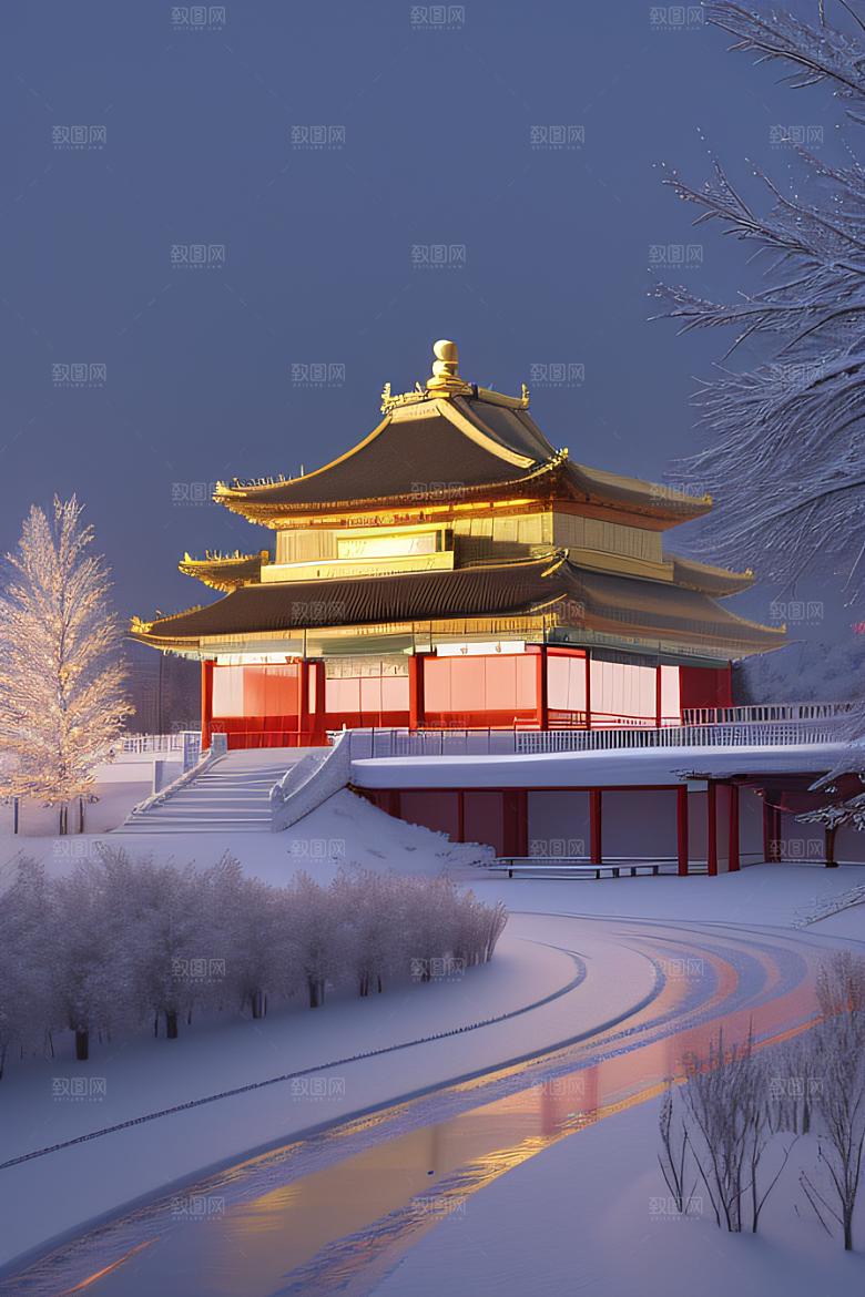 雪夜金殿梦幻细致3D