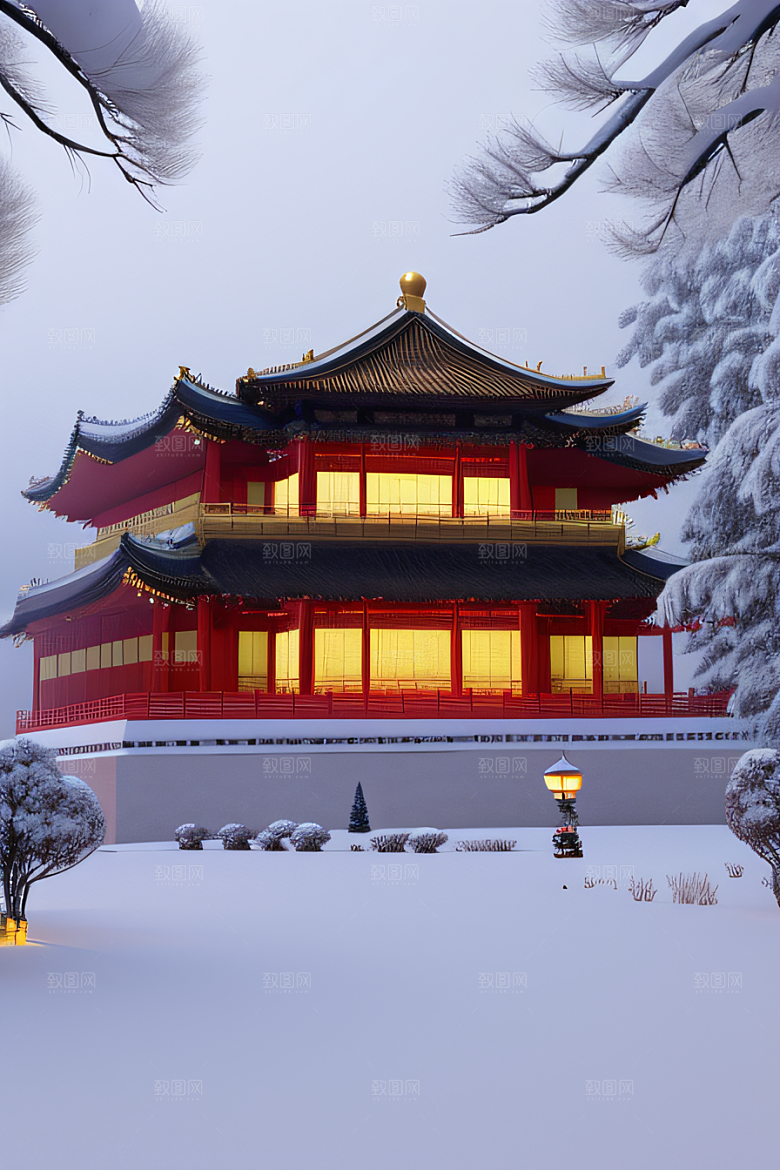 雪夜金殿梦幻细致3D
