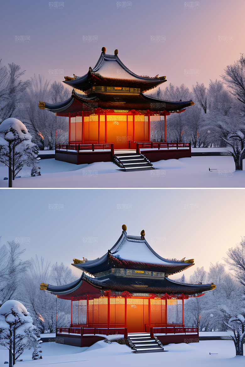 雪夜金殿梦幻细致3D