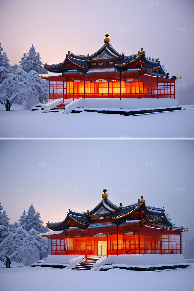 雪夜金殿梦幻细致3D