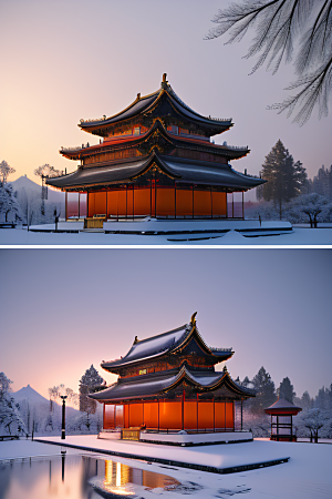 雪夜金殿梦幻细致3D