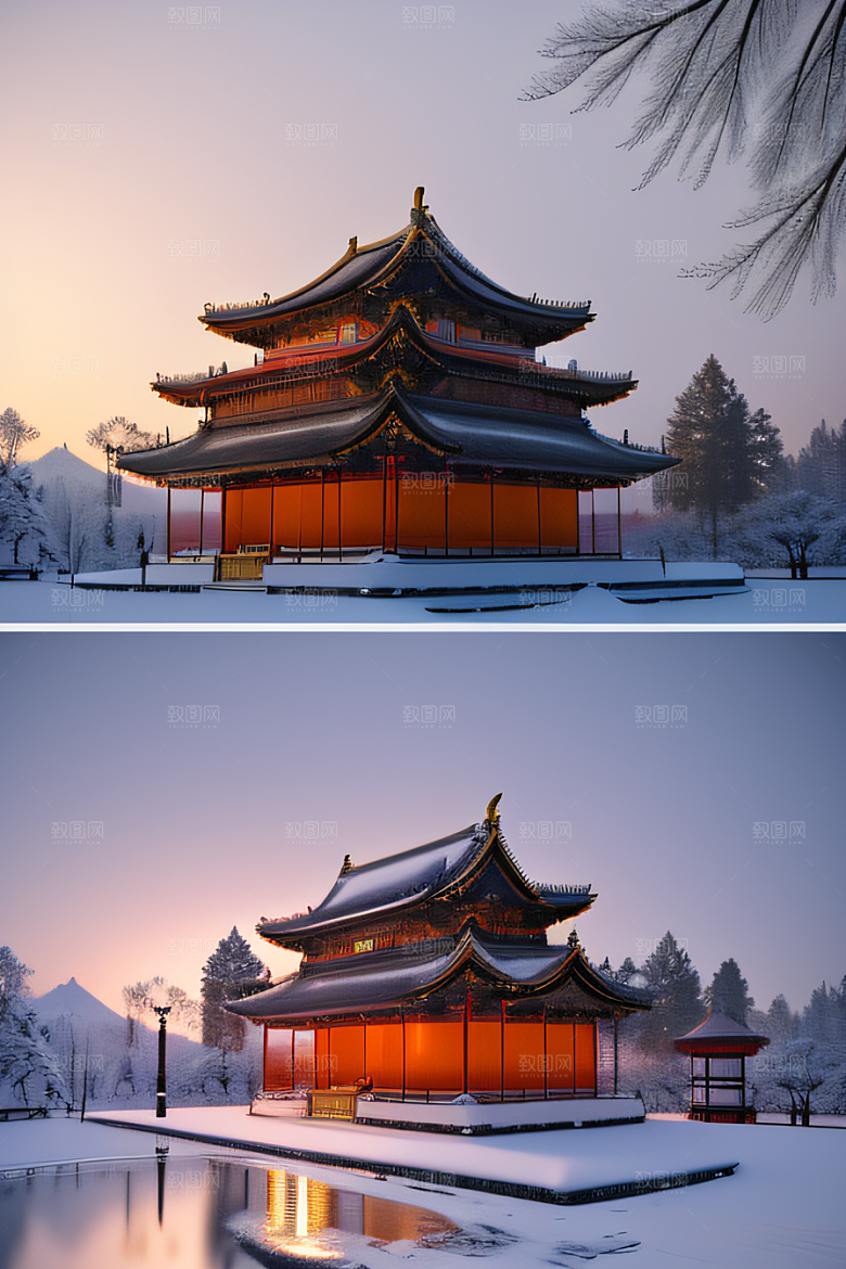 雪夜金殿梦幻细致3D