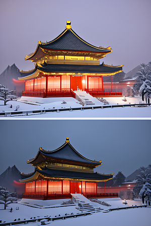 雪夜金殿梦幻细致3D